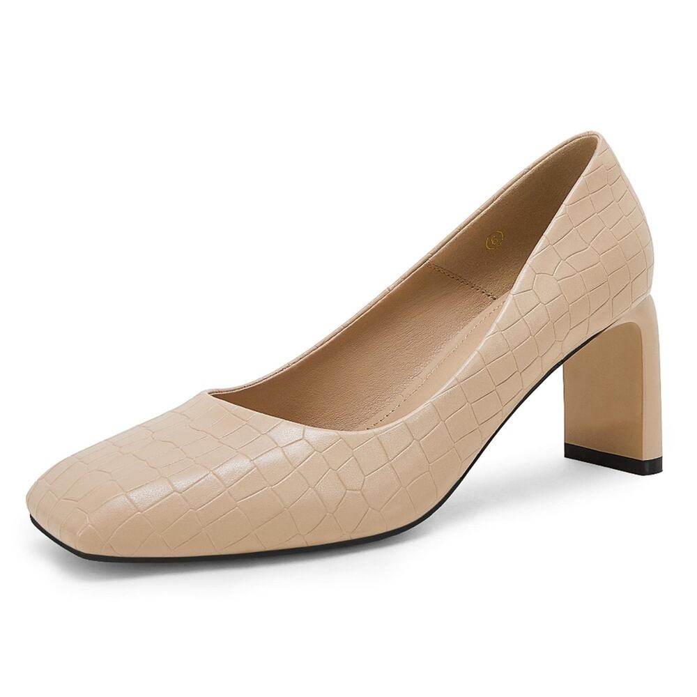 New Closed Toe Heels Beige Cream Chunky Low Heel Office‎ 205 Heels Size 7